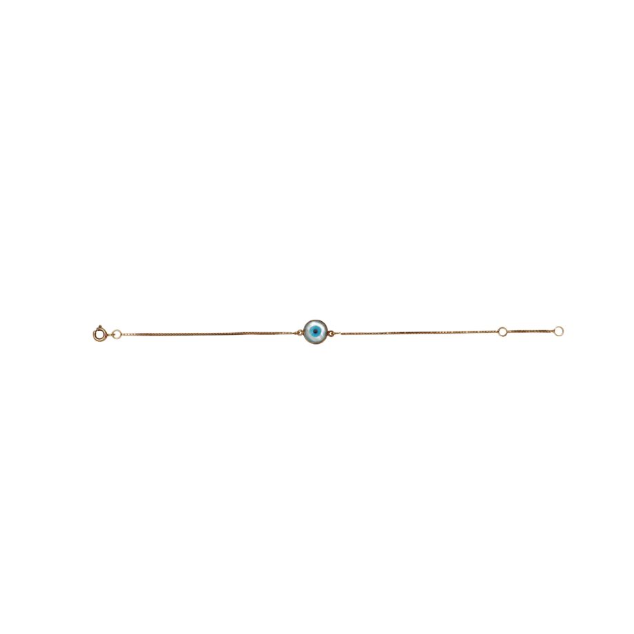 Pulseira de ouro amarelo 18k com olho grego em madrepérola
