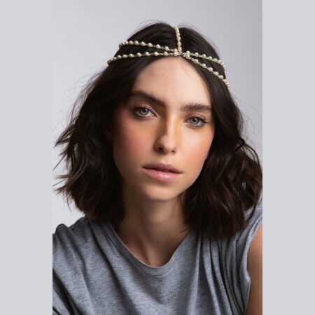 Headpiece articulada G  5 voltas com perolas - banho prata