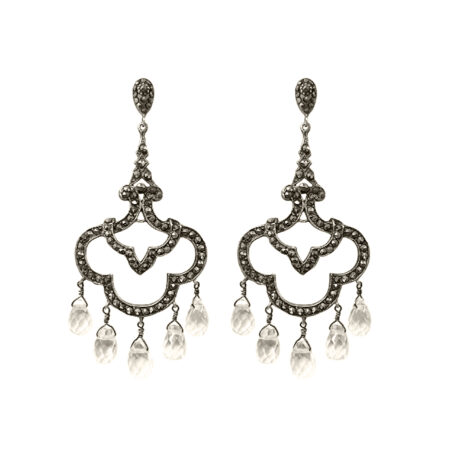 BRINCO EM PRATA DE LEI 925 COM MARCASSITAS E CRISTAL BRIOLET