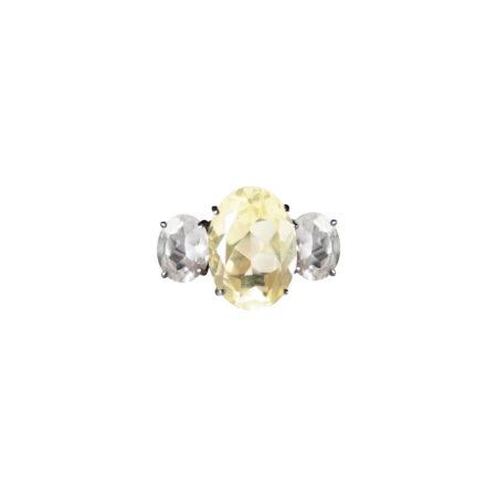 ANEL EM PRATA DE LEI 925 COM TOPÁZIOS DE CRISTAL,  E BANHO DE RÓDIO NEGRO