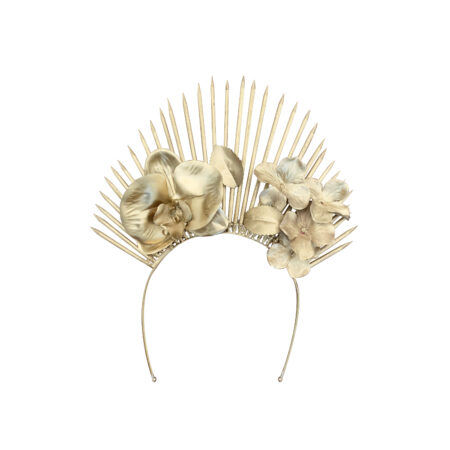 HEADPIECE SPIKES COM FLORES DOURADAS