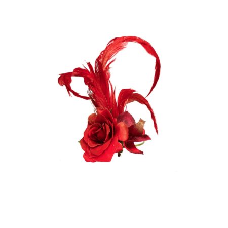 BRACELETE COM FLORES E PENAS VERMELHAS