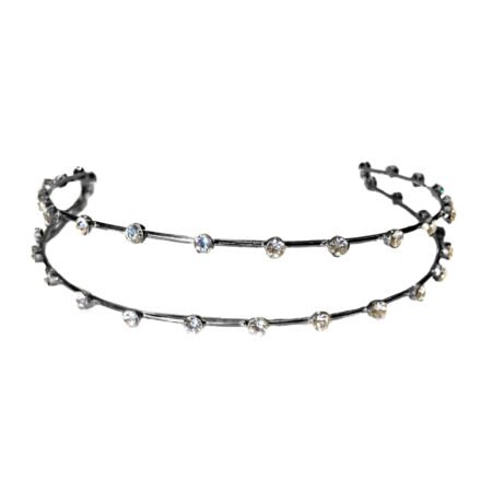 TIARA DUPLA FIO COM CRISTAIS – BANHO RÓDIO NEGRO