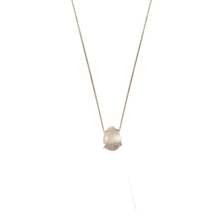 COLAR EM PRATA DE LEI 925 COM QUARTZO ROSA E RÓDIO BRANCO