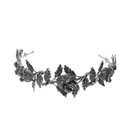 Tiara flores marcassitas - banho prata