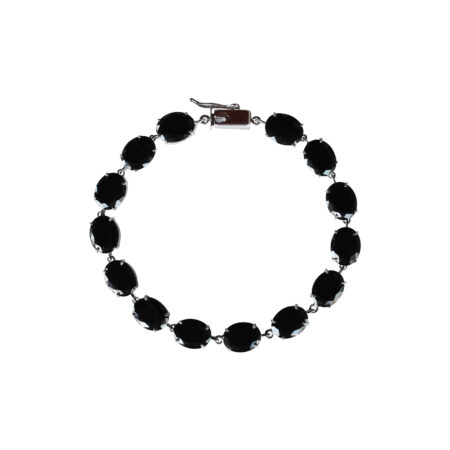 PULSEIRA EM PRATA DE LEI 925 COM ESPINÉLIO NEGRO E RÓDIO BRANCO