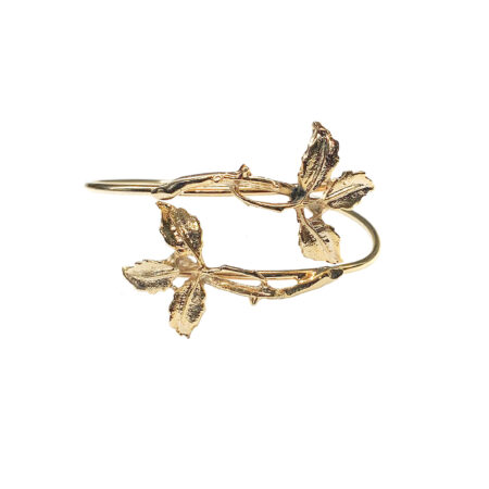 BRACELETE RÍGIDO FOLHAS EM PRATA DE LEI 925 COM BANHO DE OURO