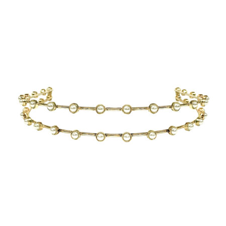 Tiara dupla fio com cristais - banho dourado