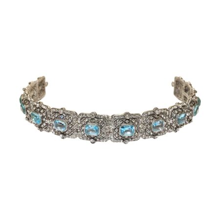 Tiara quadrados color azul - banho prata