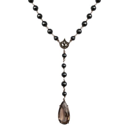 Colar em prata de Lei 925 com hematitas e quartzo fumê