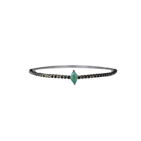 BRACELETE RÍGIDO EM PRATA DE LEI 925 COM ESPINÉLIO NEGRO, JADE VERDE E BANHO DE RÓDIO NEGRO