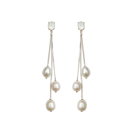 Brinco em prata de Lei 925 com pérolas e madrepérola