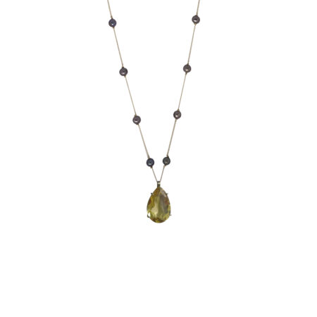 COLAR EM PRATA DE LEI 925 COM PÉROLAS NEGRAS E GOTA GREEN GOLD