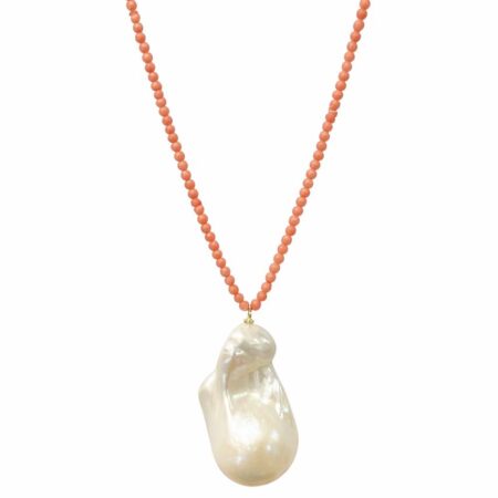 colar em ouro amarelo 18k com coral facetado e pérola barroca
