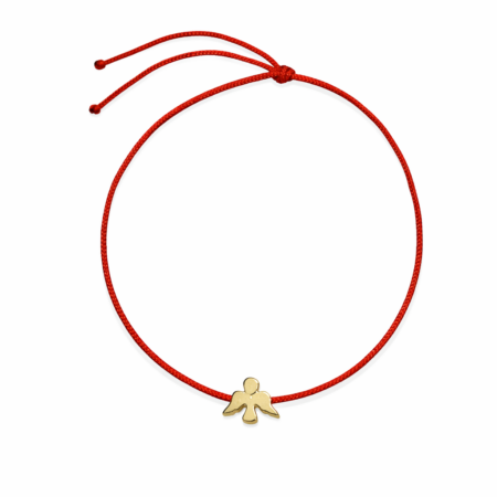 pulseira no fio de seda vermelha com espirito santo em ouro amarelo 18k