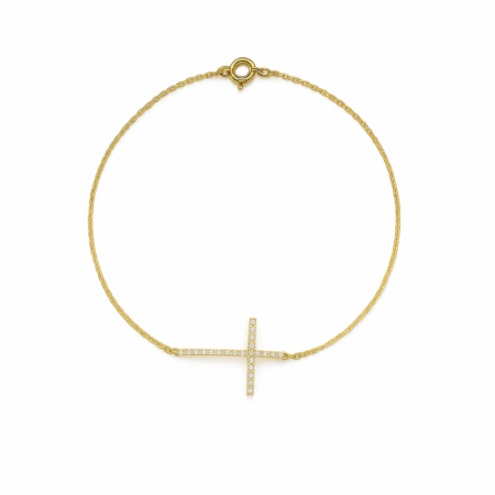 Pulseira de ouro amarelo 18k com crucifixo de brilhantes